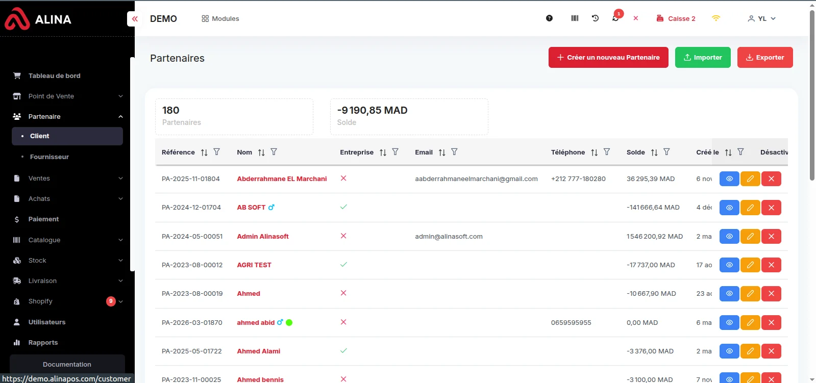 Écran Clients & visiteurs du logiciel